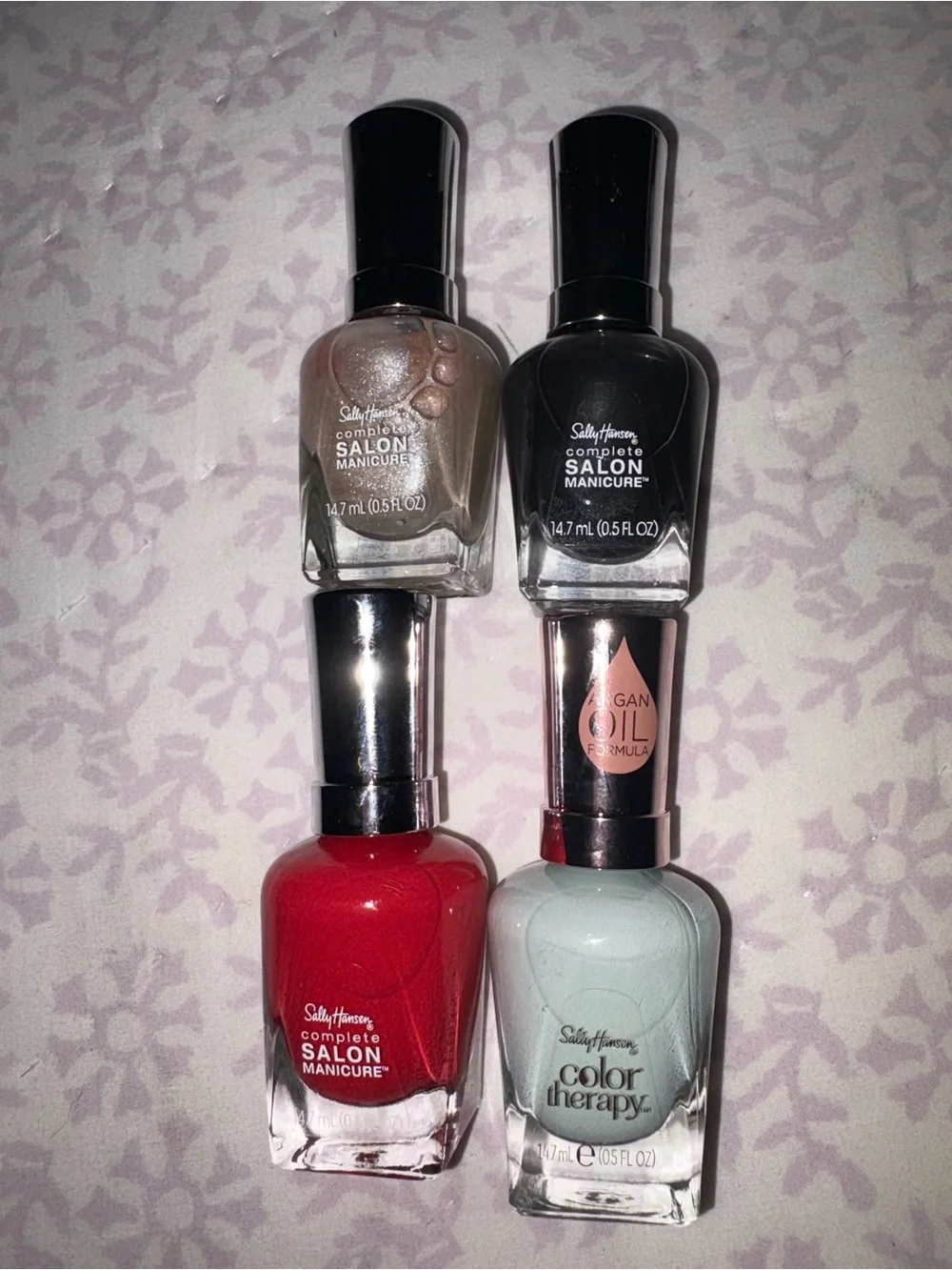 Sally Hansen Nail Polish Set - Red, Black, Silver, Mint